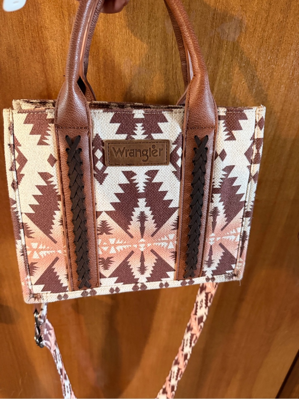 Wrangler Brown, Cream & Pink Southwestern Crossbody Tote